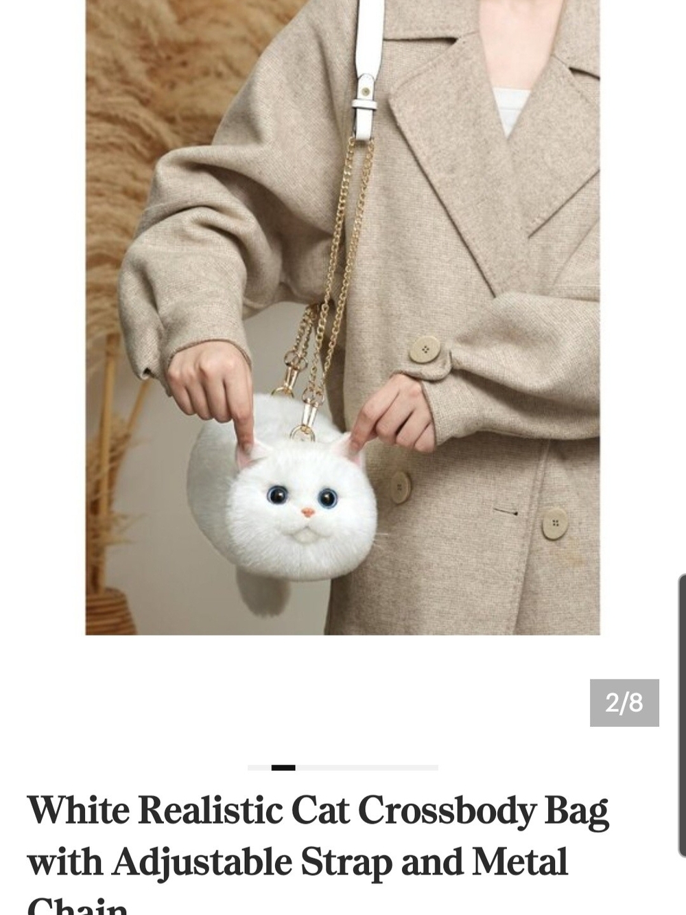 White Realistic Cat Crossbody Bag